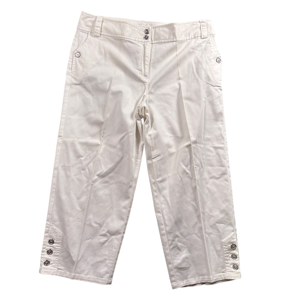 Rafaella White Cropped Capri Pants‎ Women 14 Stretch Cotton Coastal Quiet Luxury